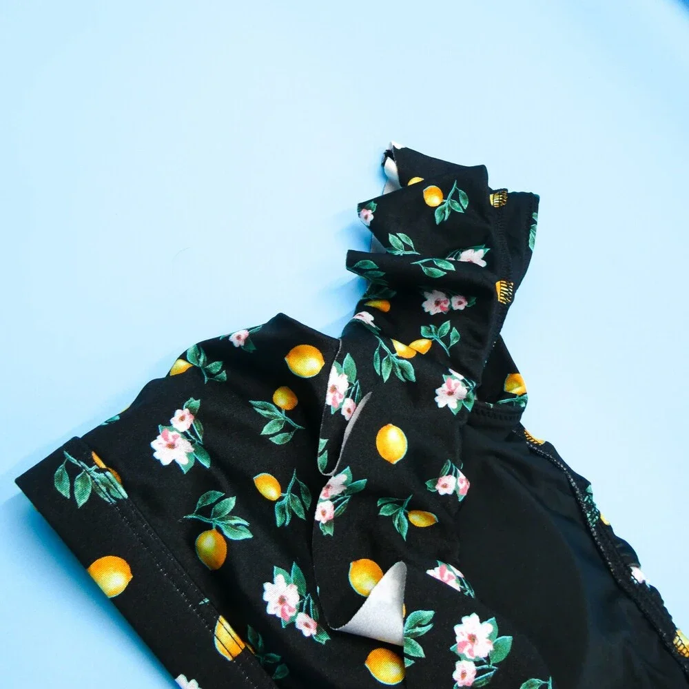 Victorias Secret Small Black‎ Floral Single Shoulder Wide Strap Bikini Top Swim